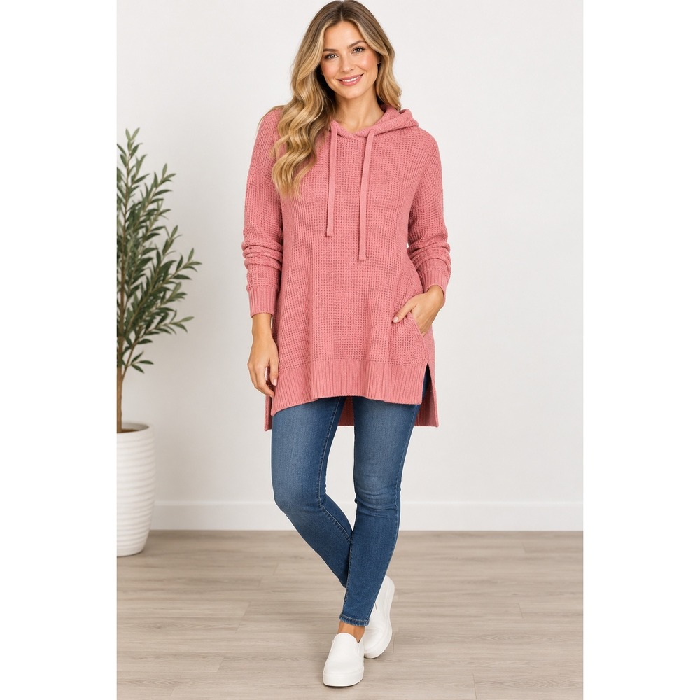Sonoma Women Sweater Waffle Knit Pullover Hoodie Raspberry Pink Large WS13S029